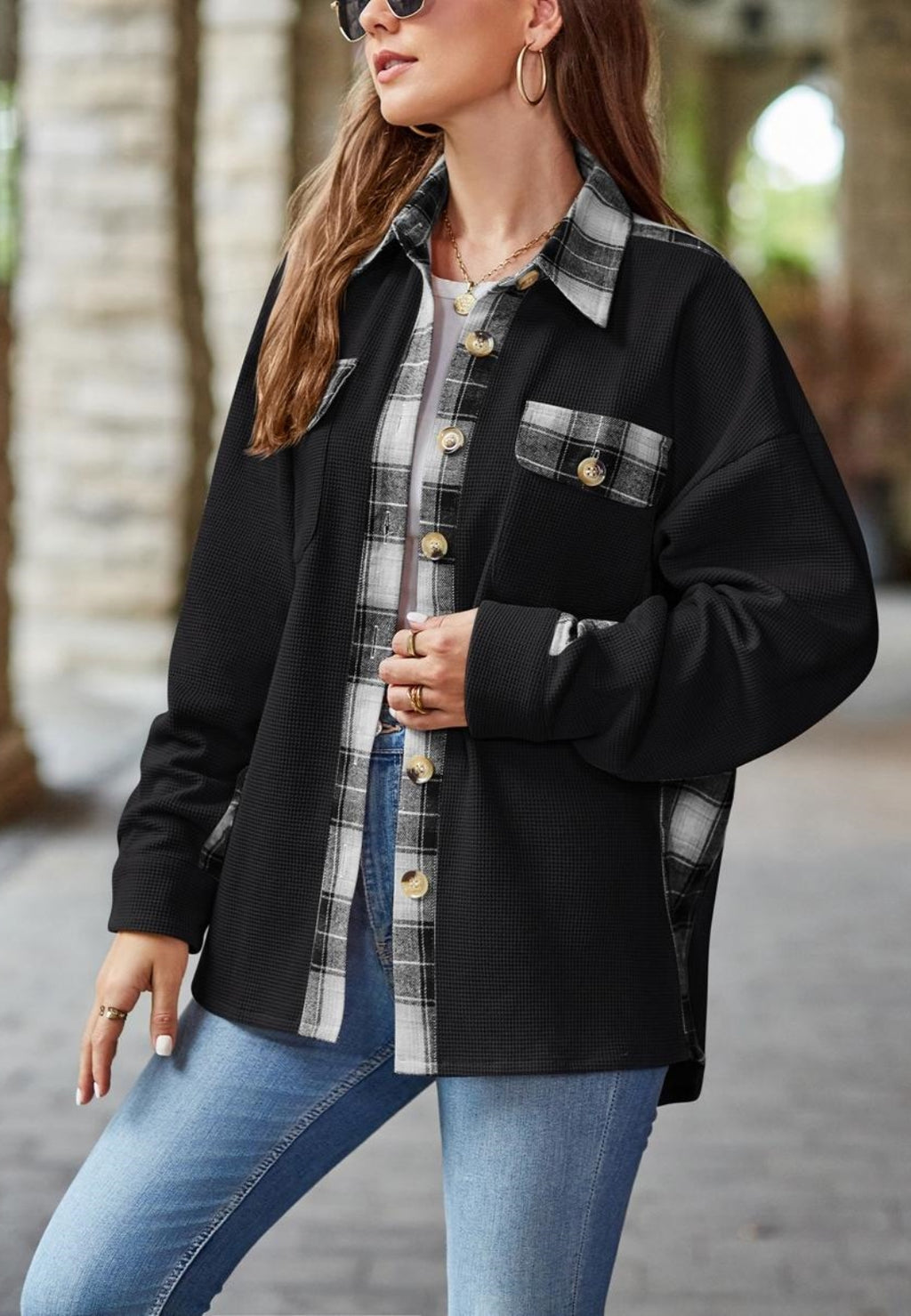 Chaqueta con detalle de estampado de cuadros