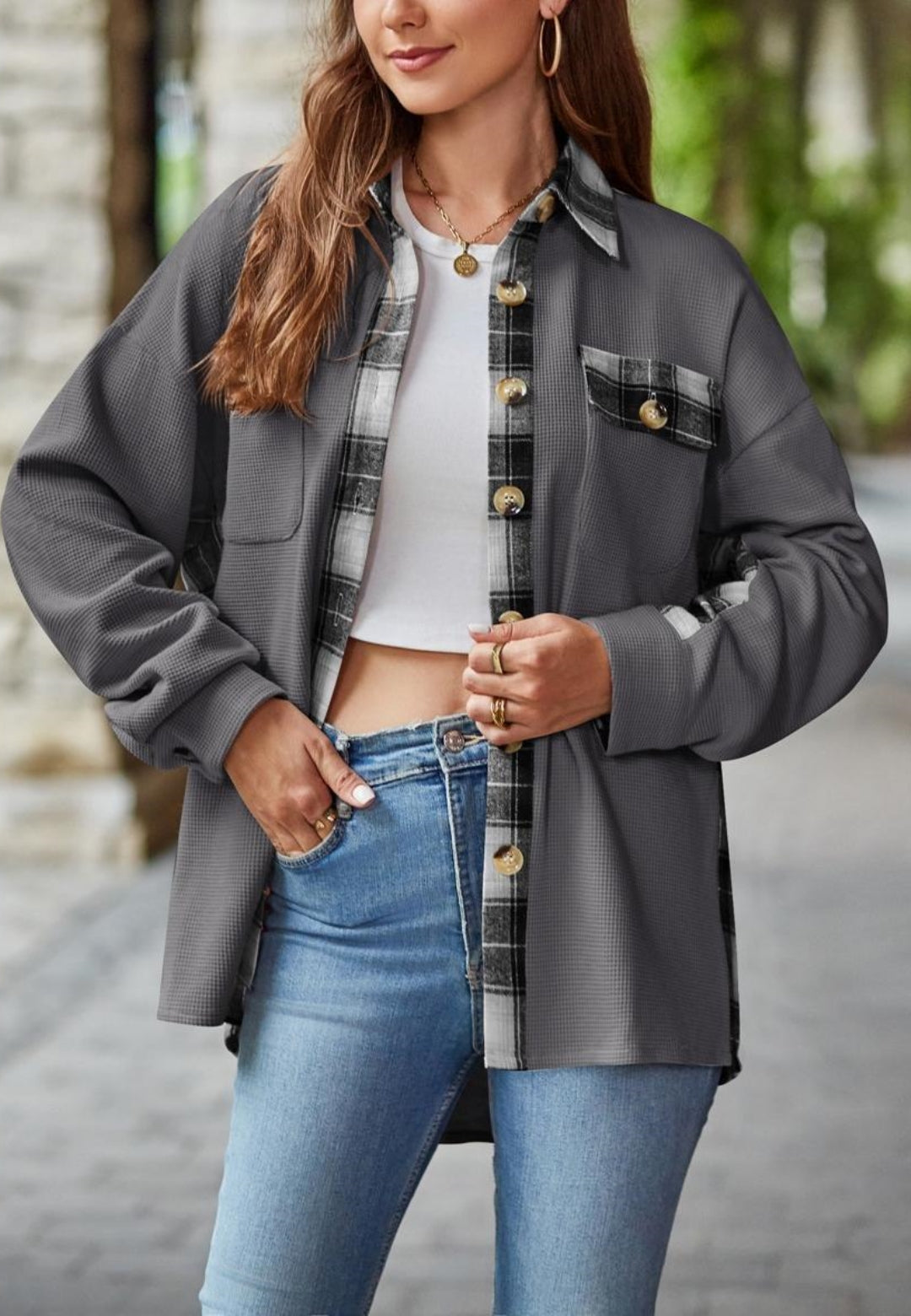 Plaid Print Detail Shacket