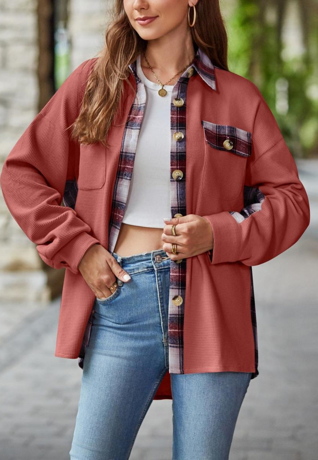 Plaid Print Detail Shacket