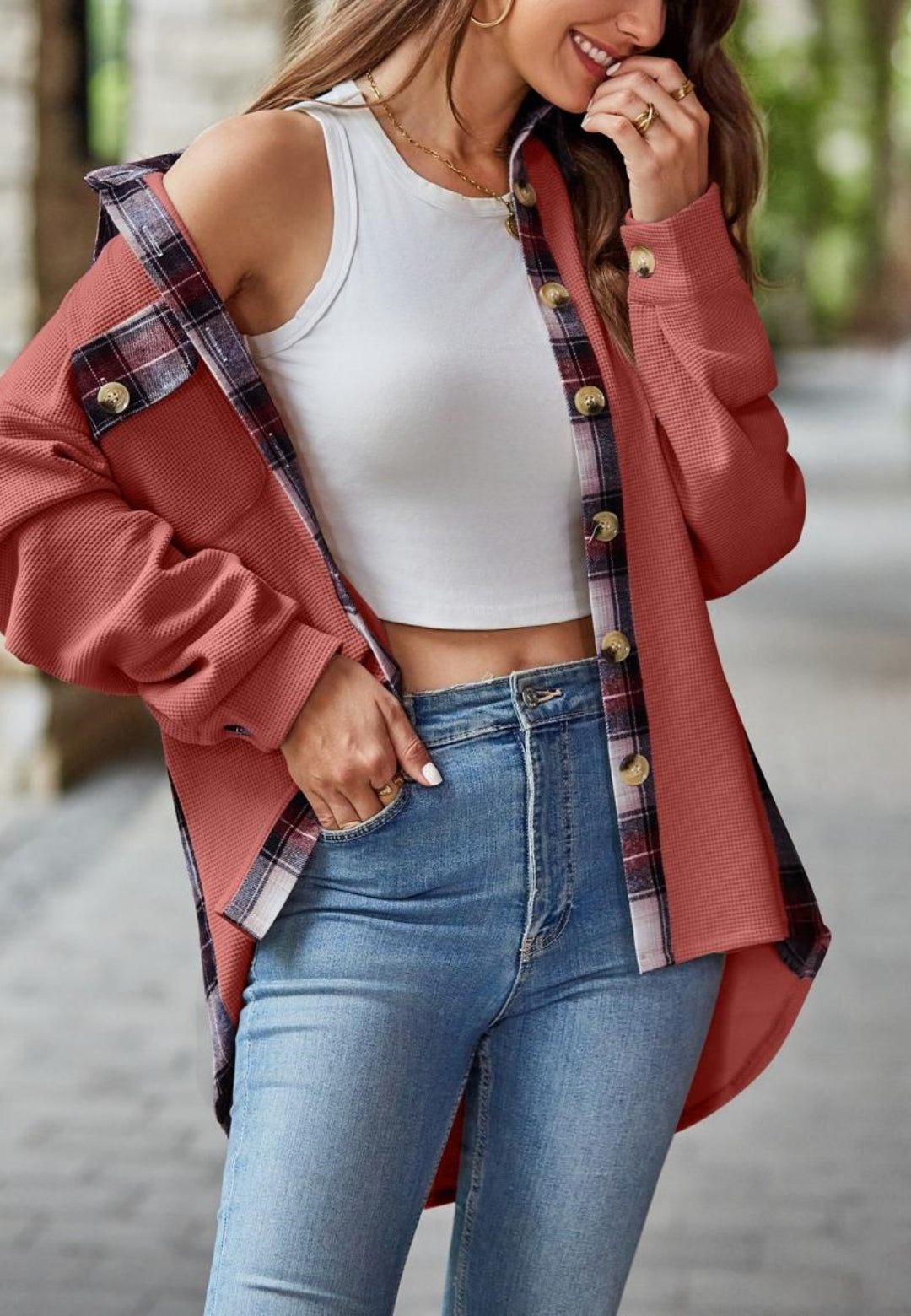 Plaid Print Detail Shacket