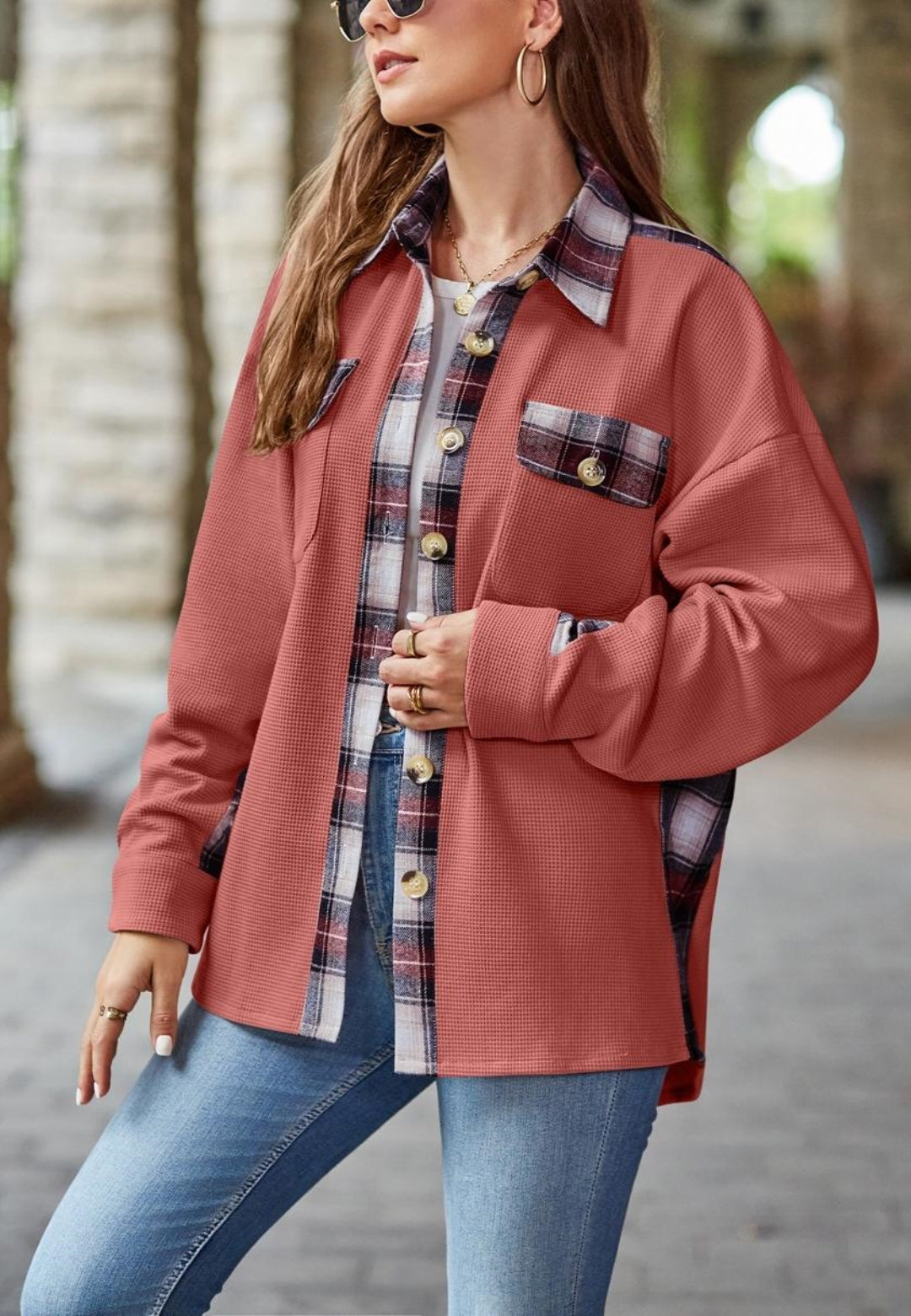 Plaid Print Detail Shacket