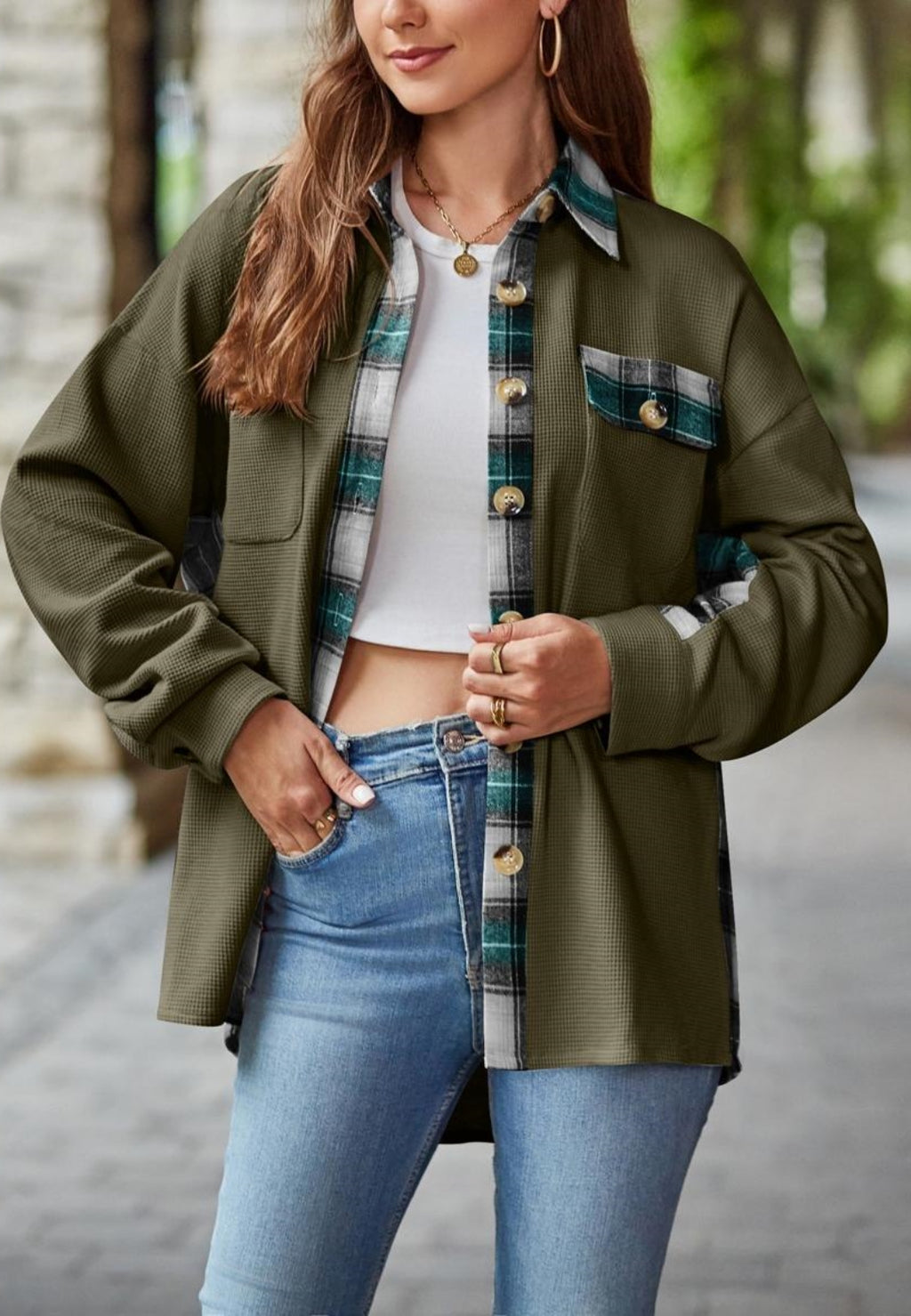 Chaqueta con detalle de estampado de cuadros