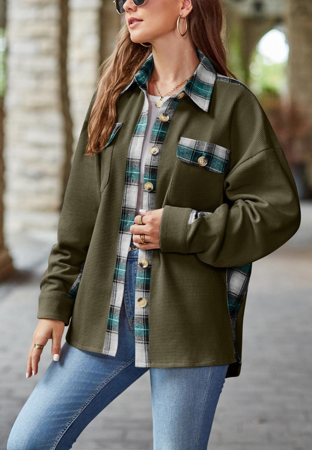 Chaqueta con detalle de estampado de cuadros