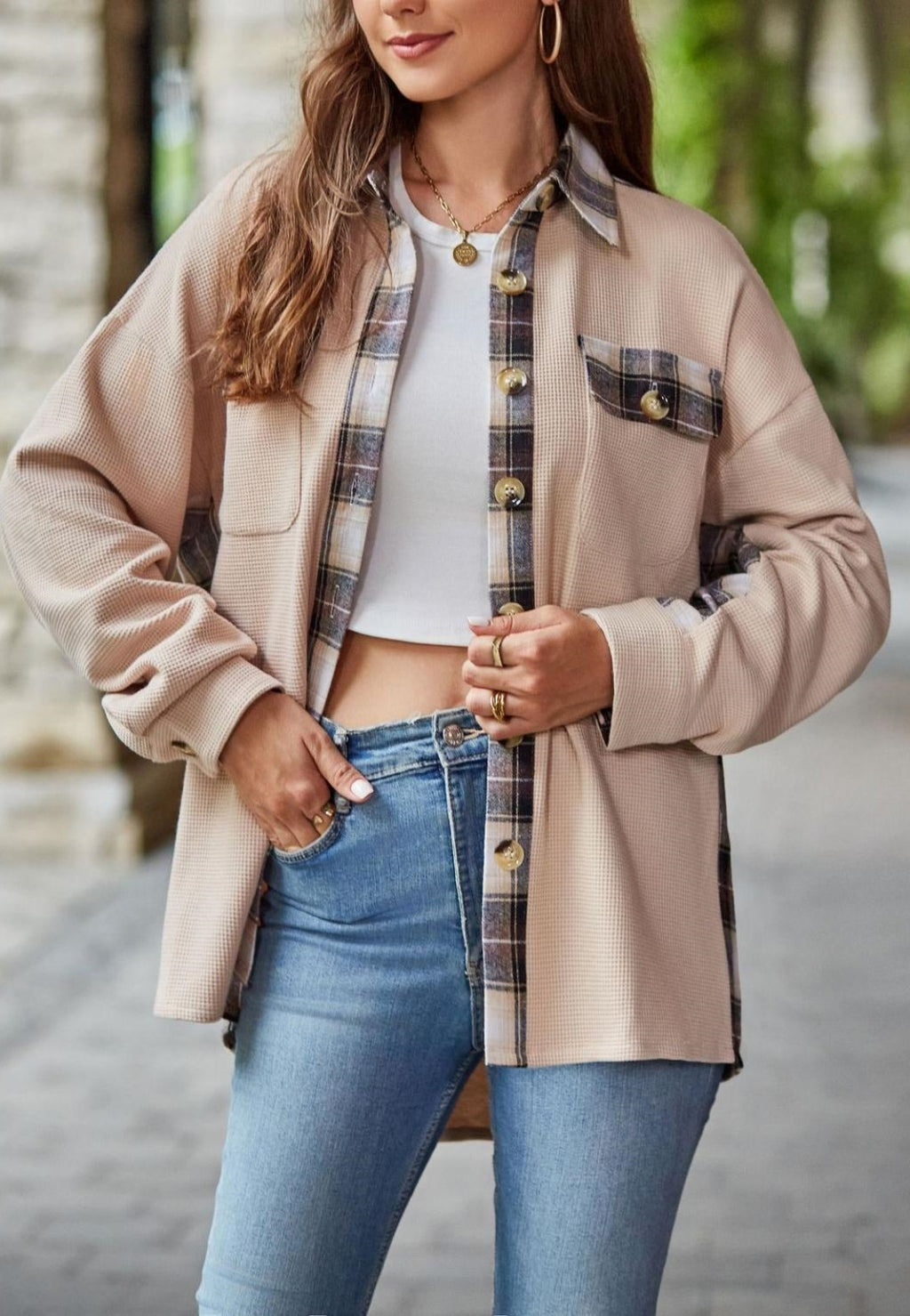 Chaqueta con detalle de estampado de cuadros
