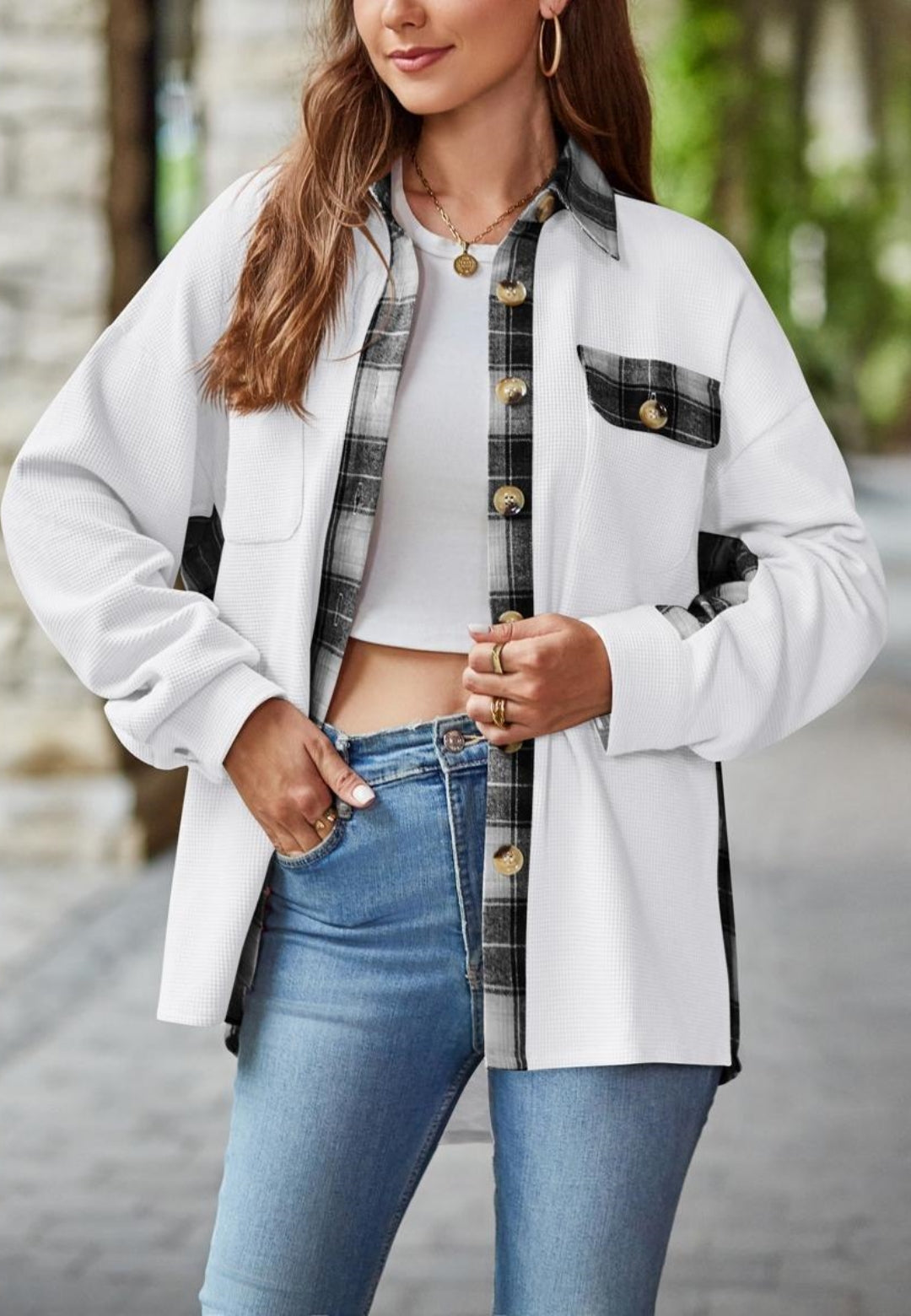 Plaid Print Detail Shacket