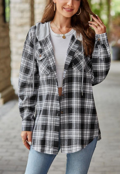 Plaid Print Hooded Shacket