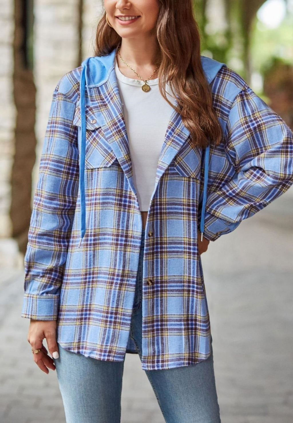 Chaqueta con capucha y estampado de cuadros