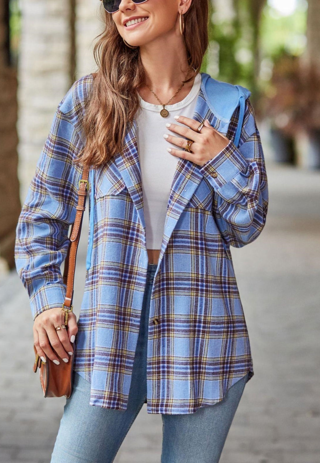 Chaqueta con capucha y estampado de cuadros
