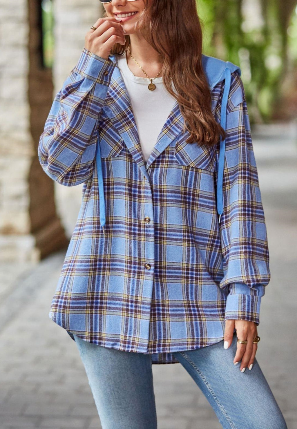 Chaqueta con capucha y estampado de cuadros