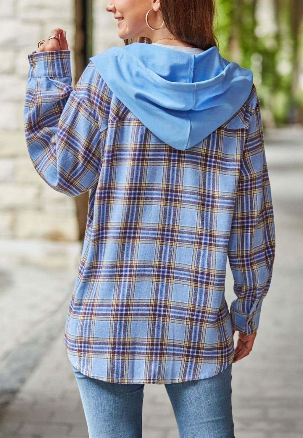 Chaqueta con capucha y estampado de cuadros
