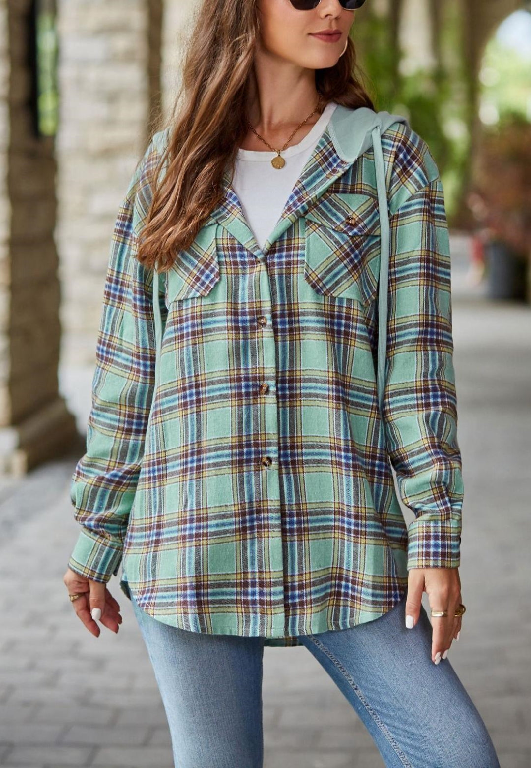 Chaqueta con capucha y estampado de cuadros