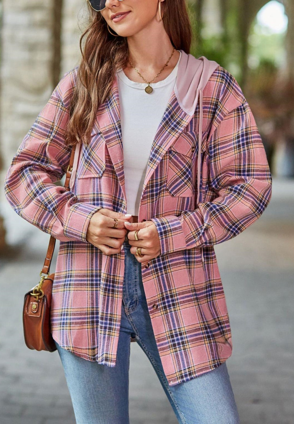 Chaqueta con capucha y estampado de cuadros