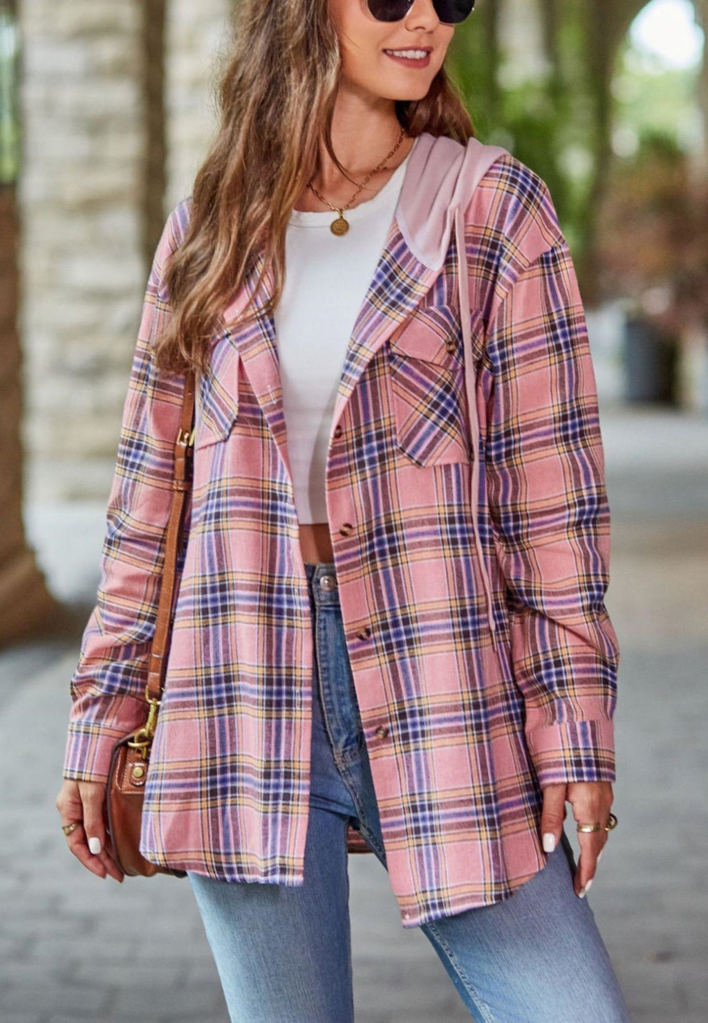 Chaqueta con capucha y estampado de cuadros