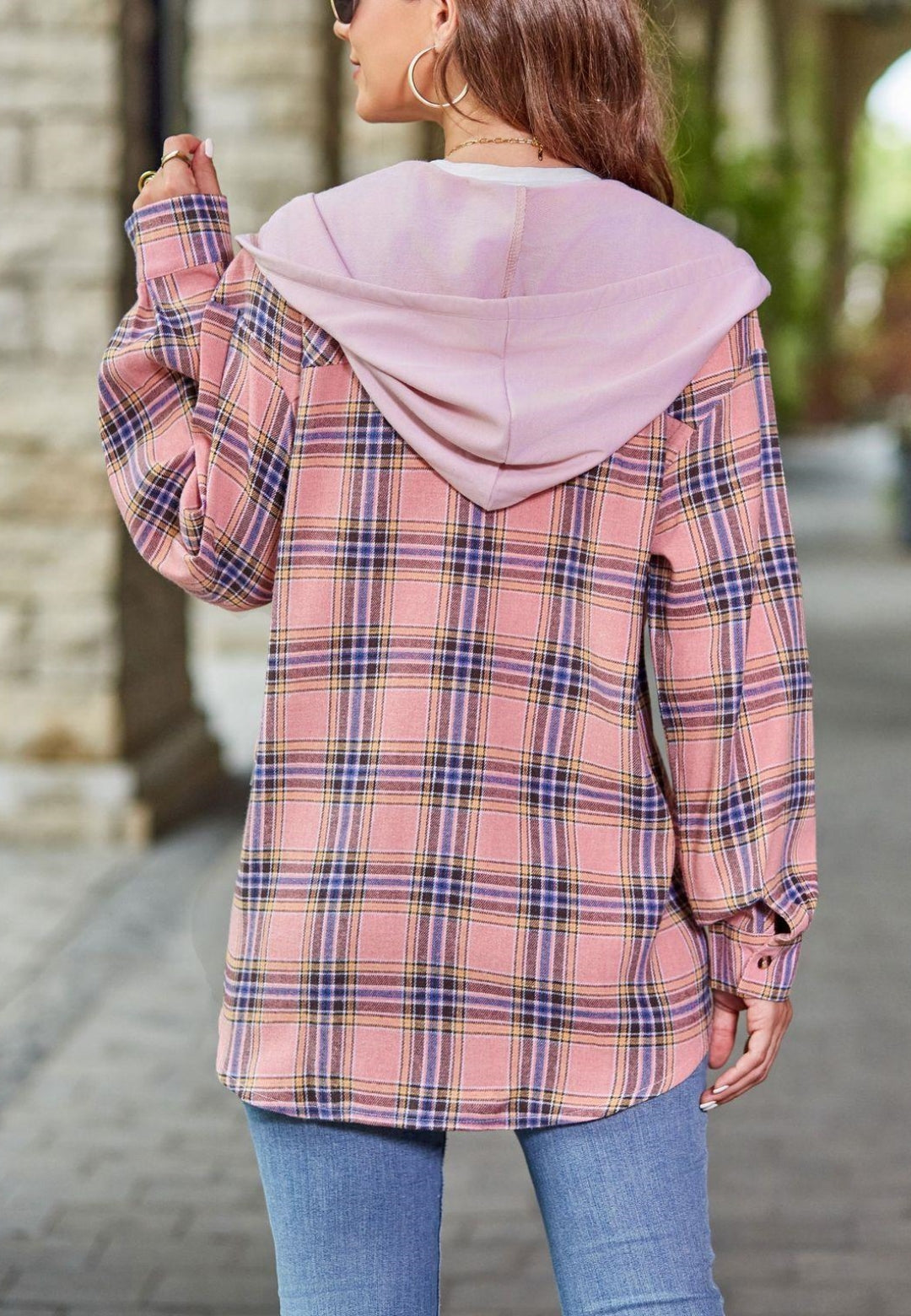 Chaqueta con capucha y estampado de cuadros