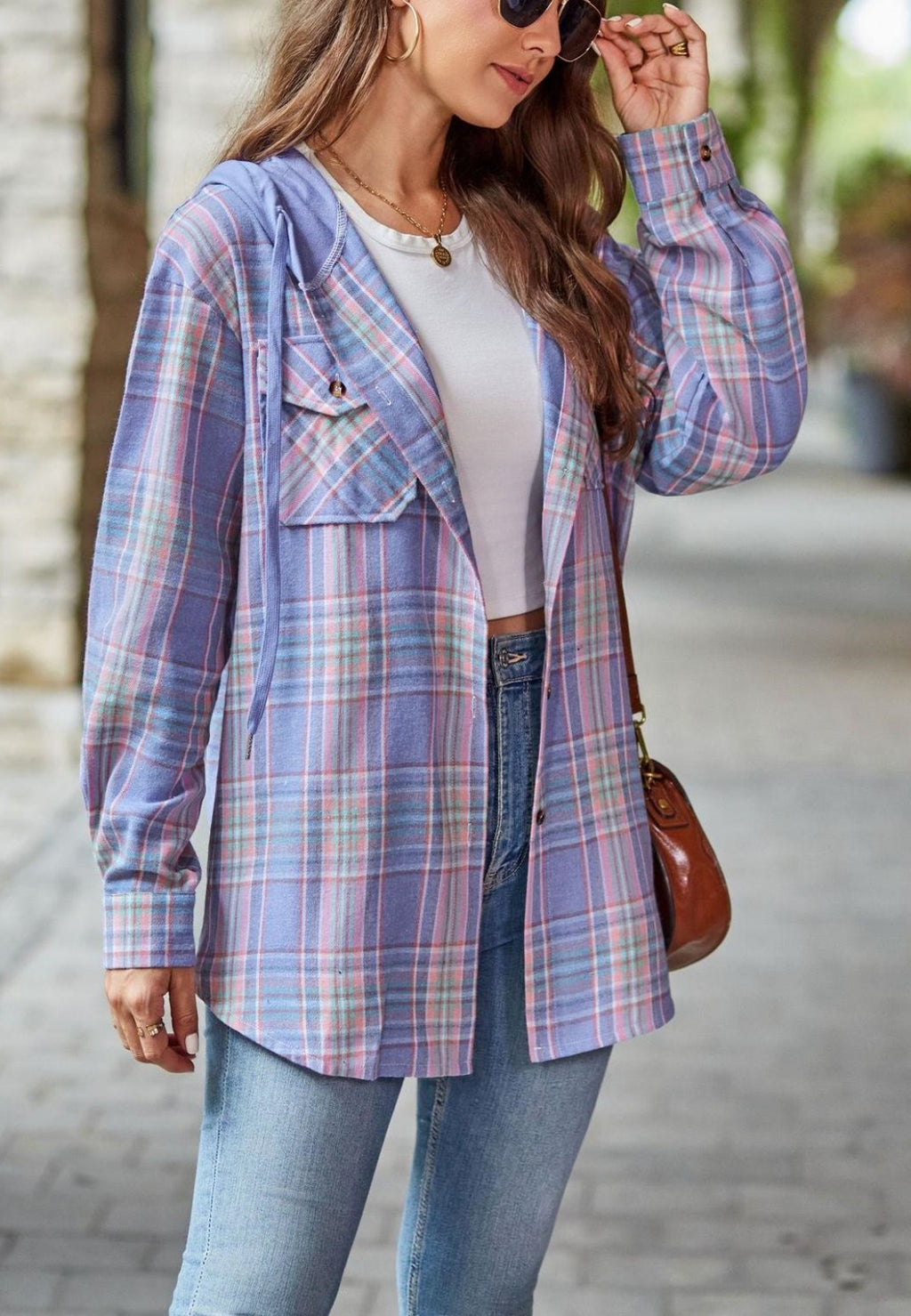 Chaqueta con capucha y estampado de cuadros