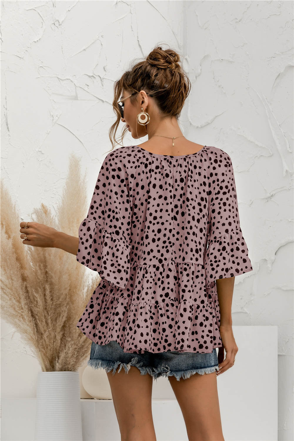 Ruffle Flared Dot Blouse