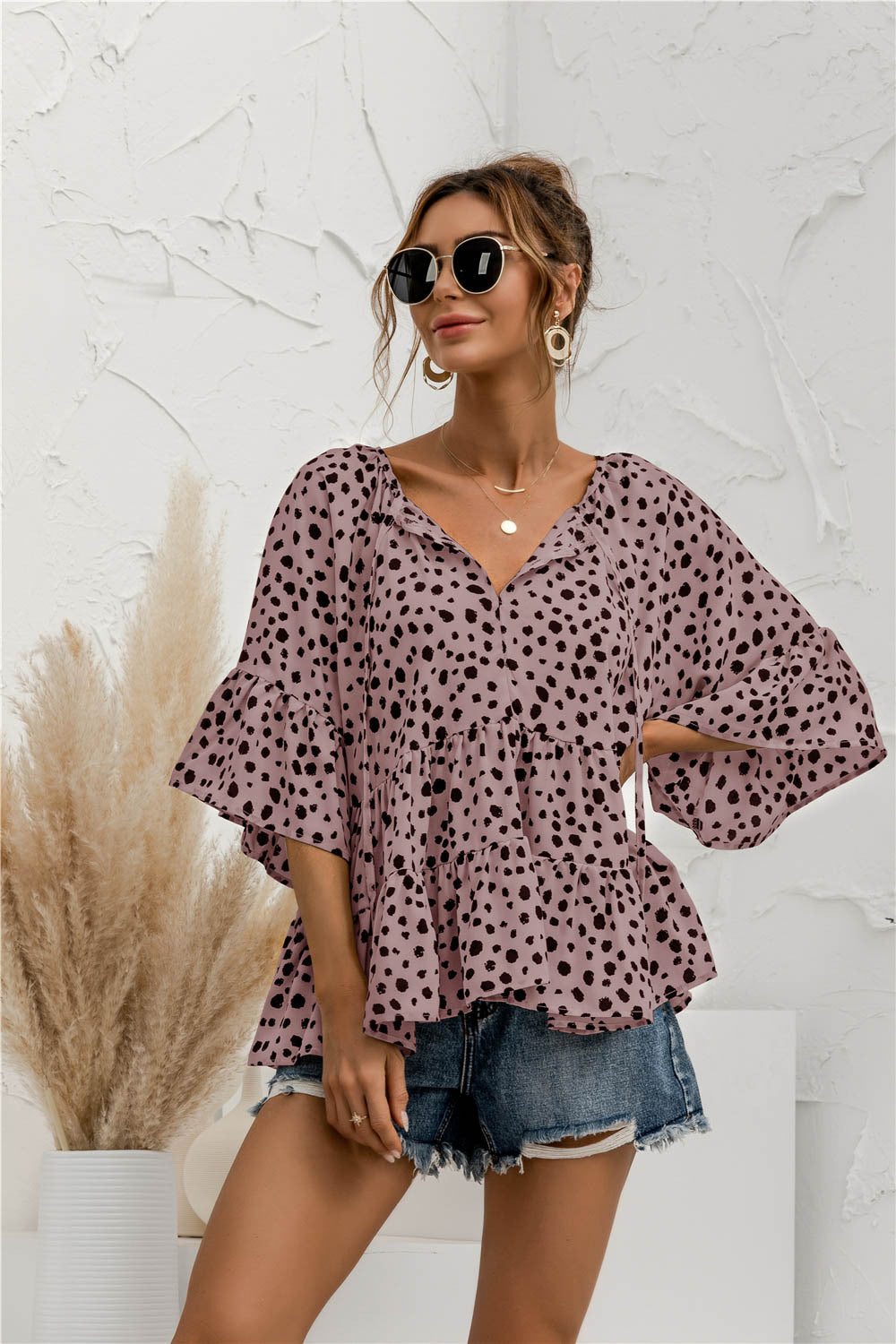 Ruffle Flared Dot Blouse