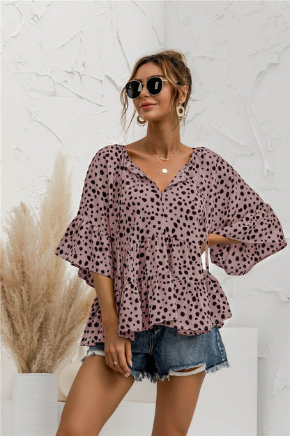 Ruffle Flared Dot Blouse