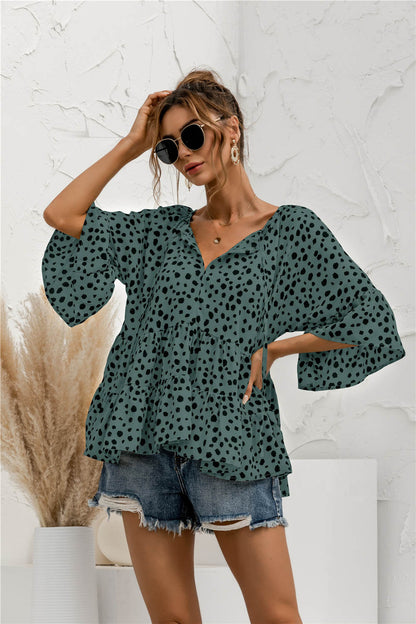 Ruffle Flared Dot Blouse