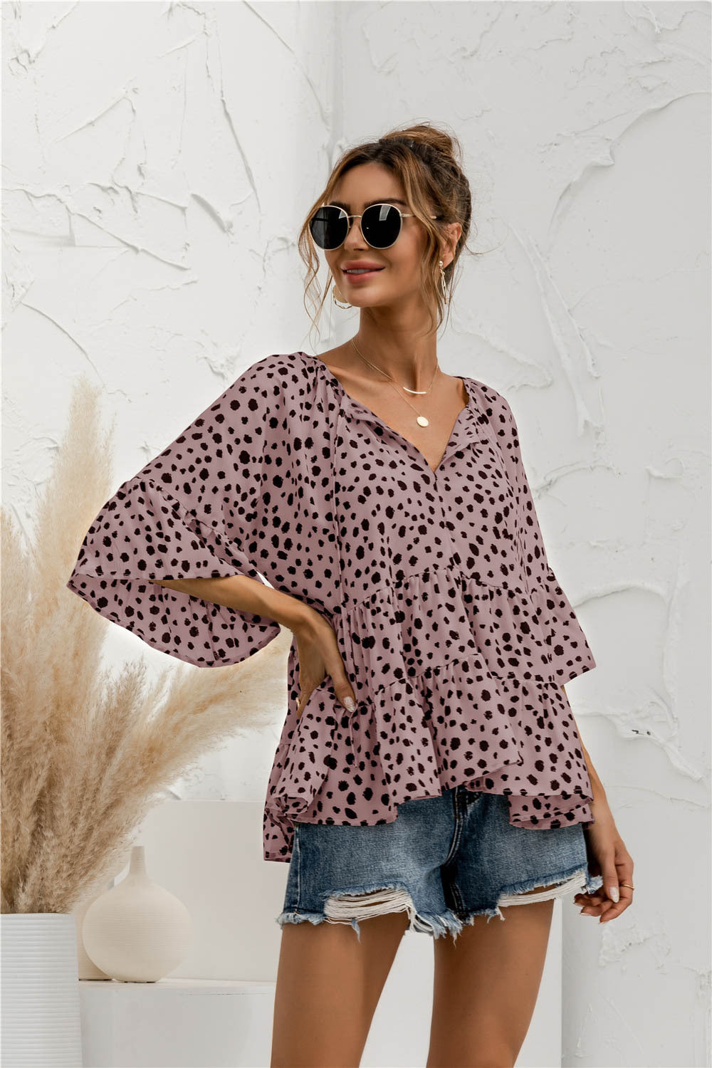 Ruffle Flared Dot Blouse