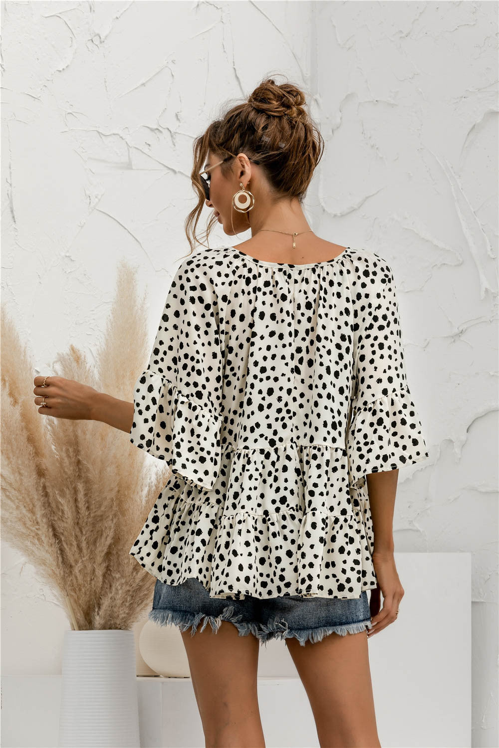 Ruffle Flared Dot Blouse