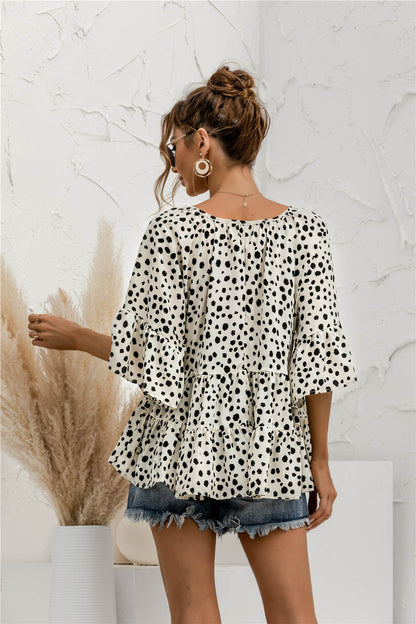 Ruffle Flared Dot Blouse