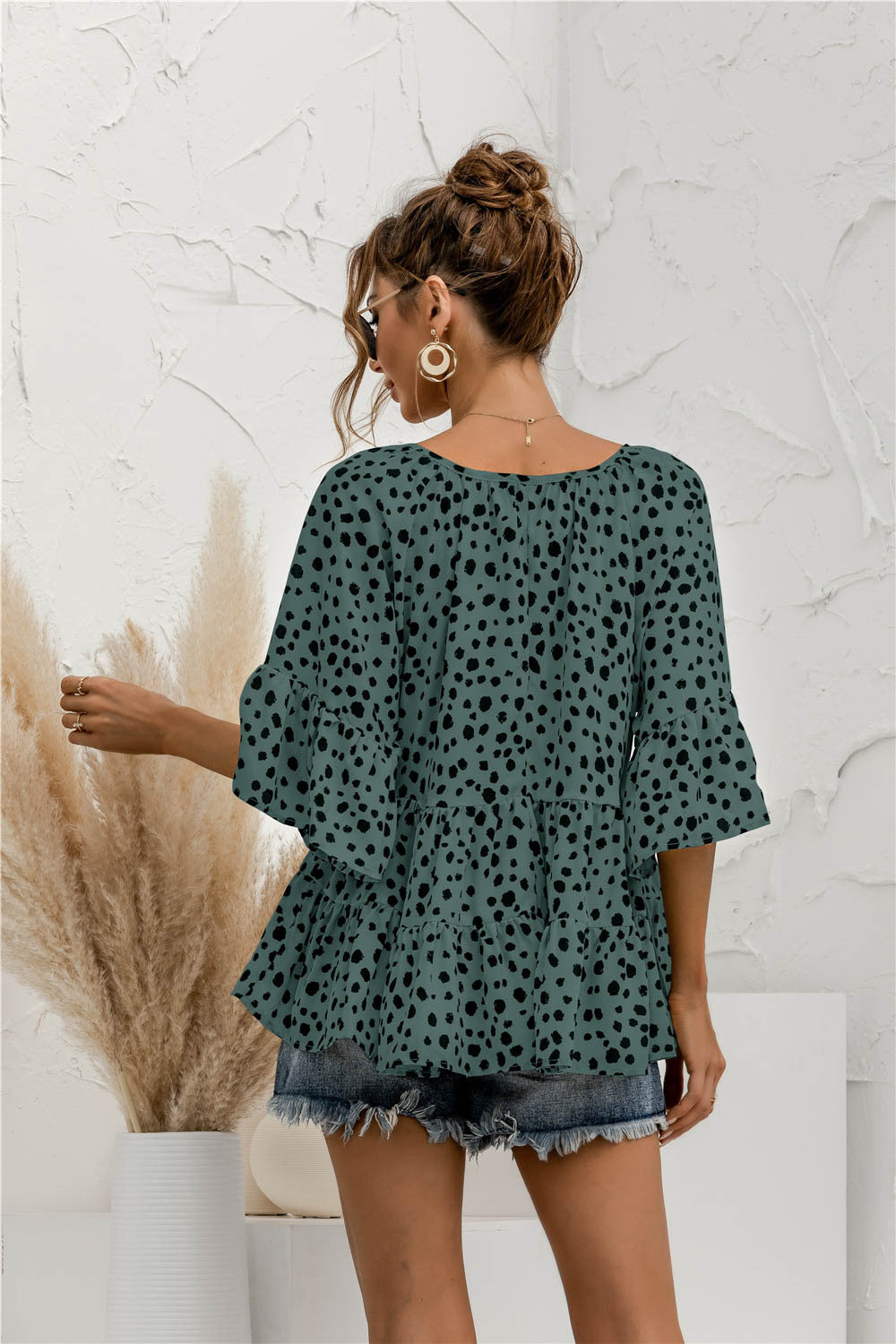 Ruffle Flared Dot Blouse