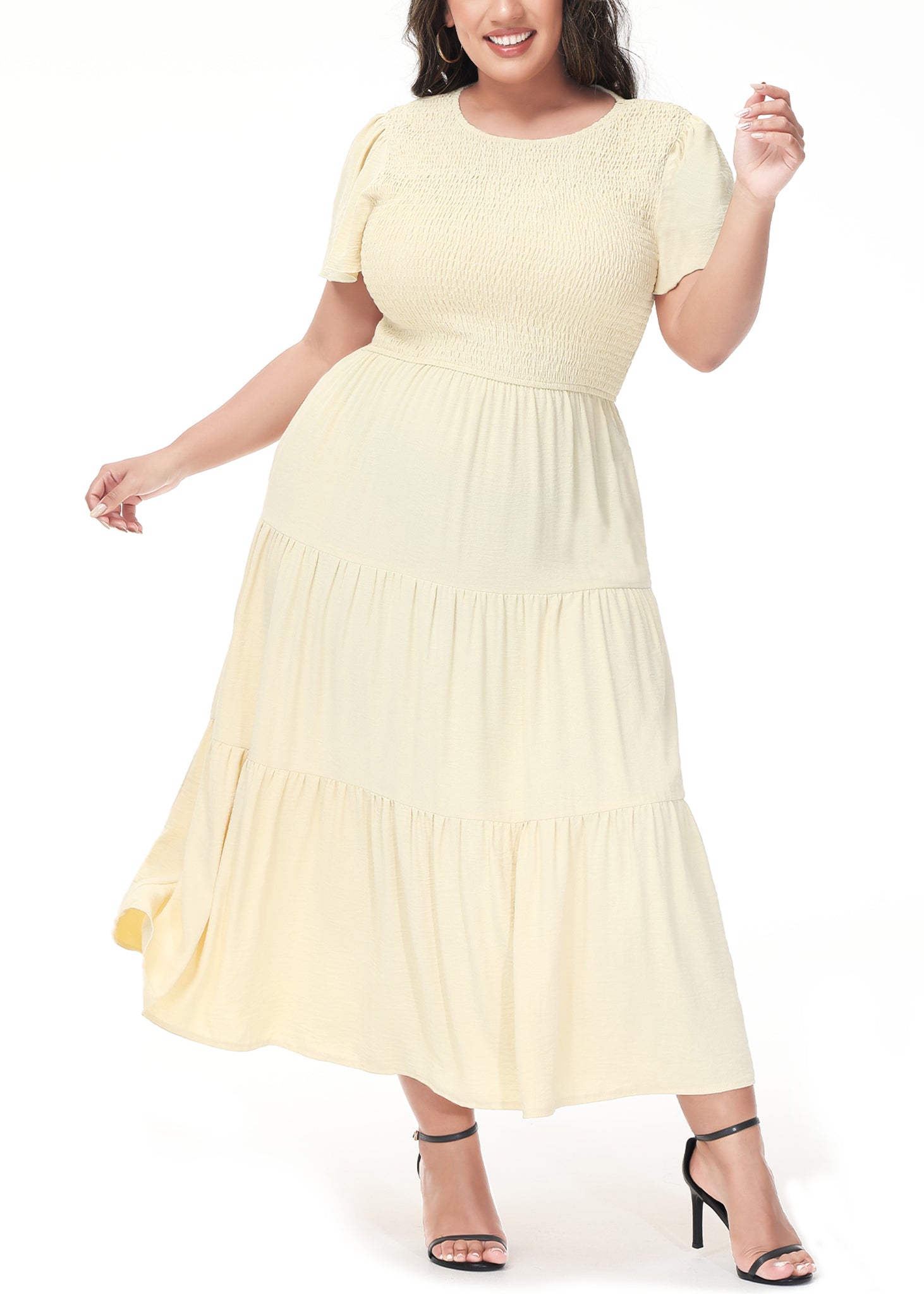 Anna-Kaci Women's Plus Size Casual Round Neck Flutter Short Sleeve Ela Anna-Kaci Women's Plus Size Casual Round Neck Flutter Short Sleeve Ela