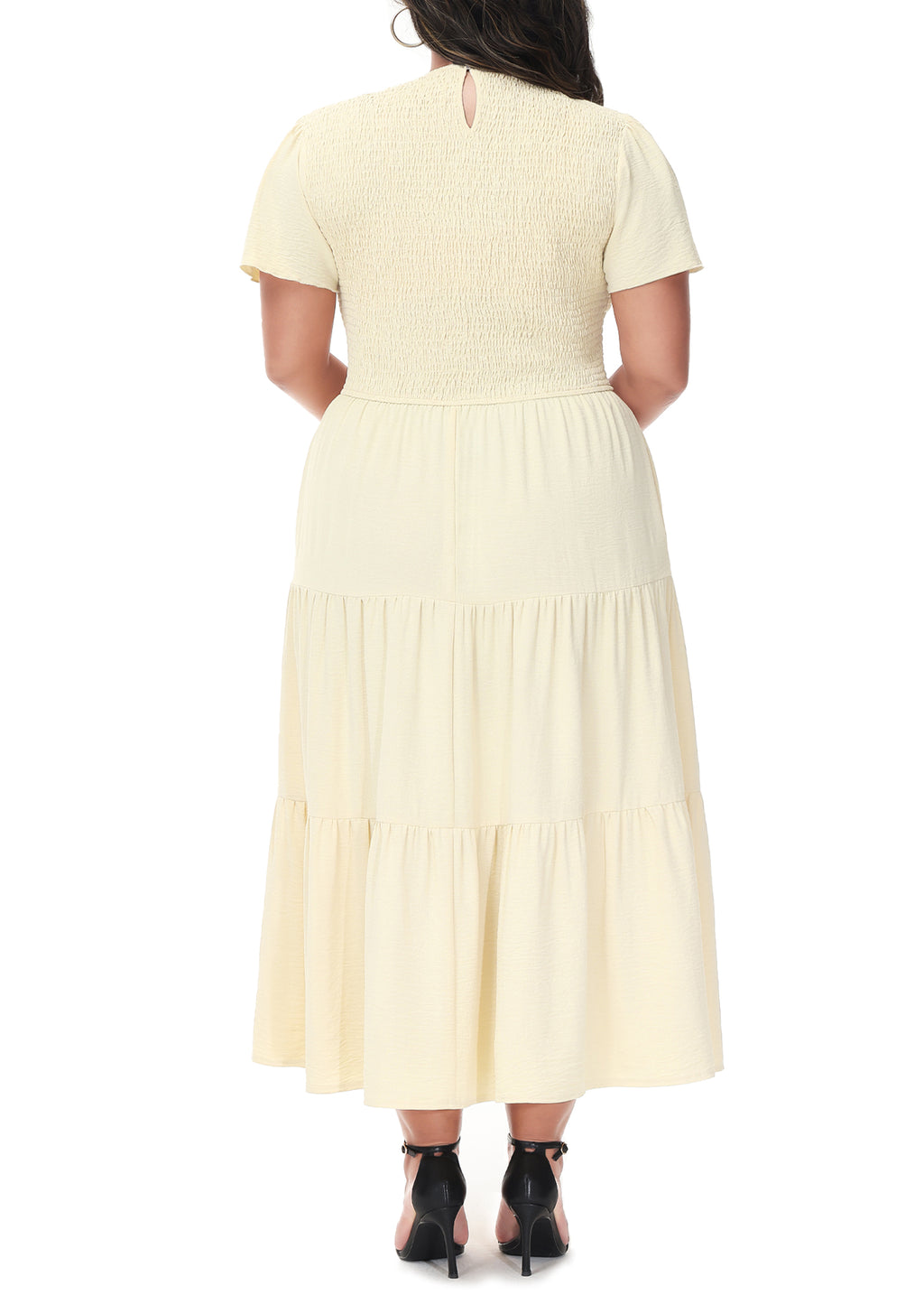 Vestido largo informal de talla grande con escote redondo, manga corta, cintura elástica y fruncido para mujer de Anna-Kaci