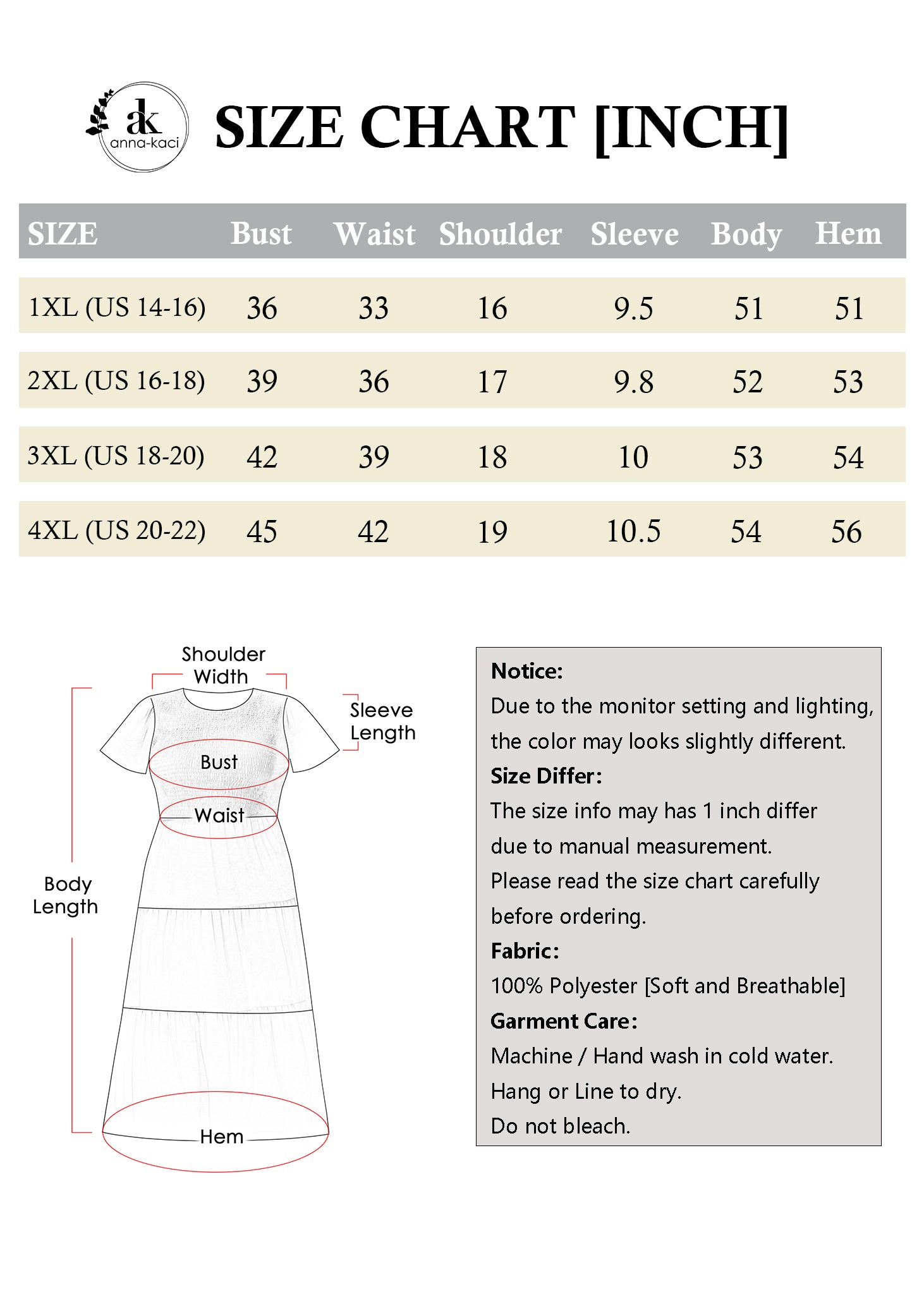 Vestido largo informal de talla grande con escote redondo, manga corta, cintura elástica y fruncido para mujer de Anna-Kaci