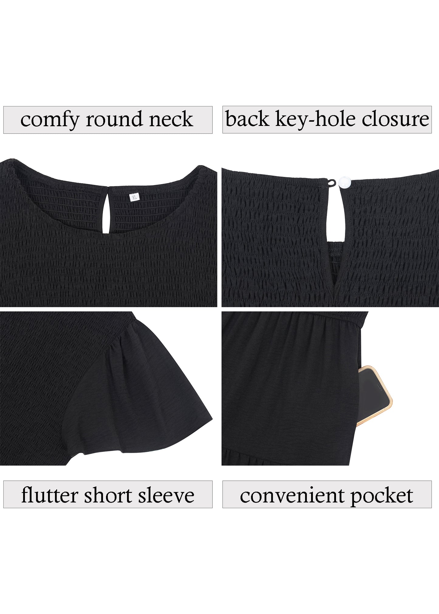 Anna-Kaci Women's Plus Size Casual Round Neck Flutter Short Sleeve Elastic Waist Smocked Tiered Maxi Dress