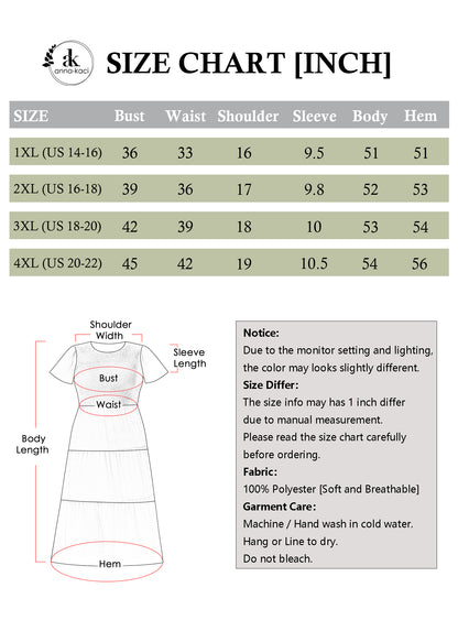 Anna-Kaci Women's Plus Size Casual Round Neck Flutter Short Sleeve Elastic Waist Smocked Tiered Maxi Dress