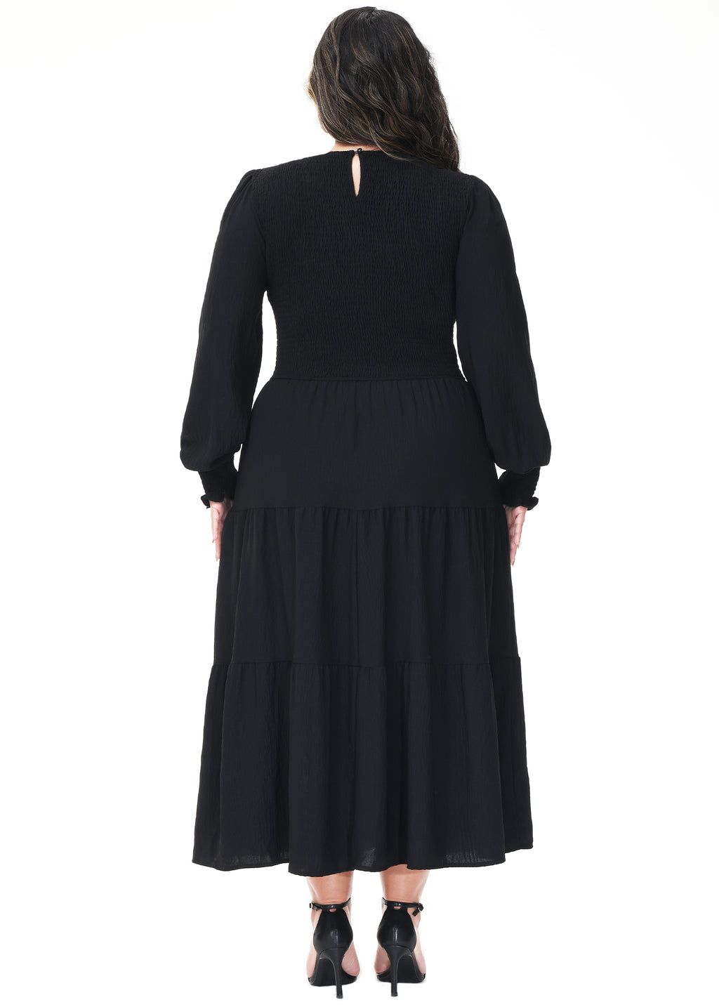 Vestido midi holgado con cuello redondo y mangas largas con frunces estilo poeta informal de talla grande para mujer de Anna-Kaci