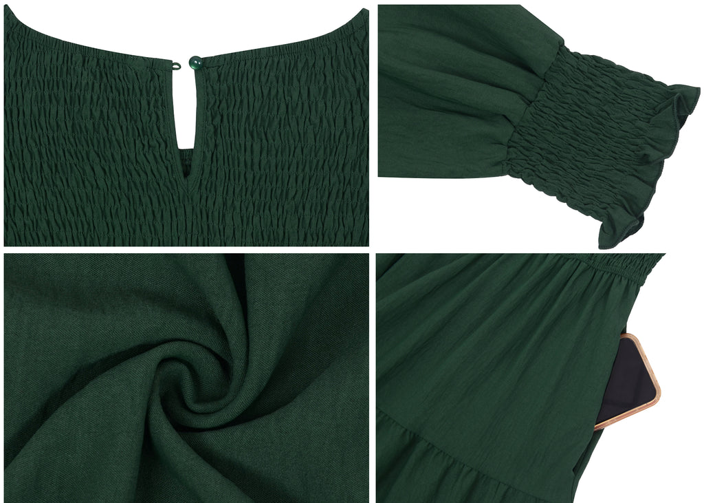 Vestido midi holgado con cuello redondo y mangas largas con frunces estilo poeta informal de talla grande para mujer de Anna-Kaci