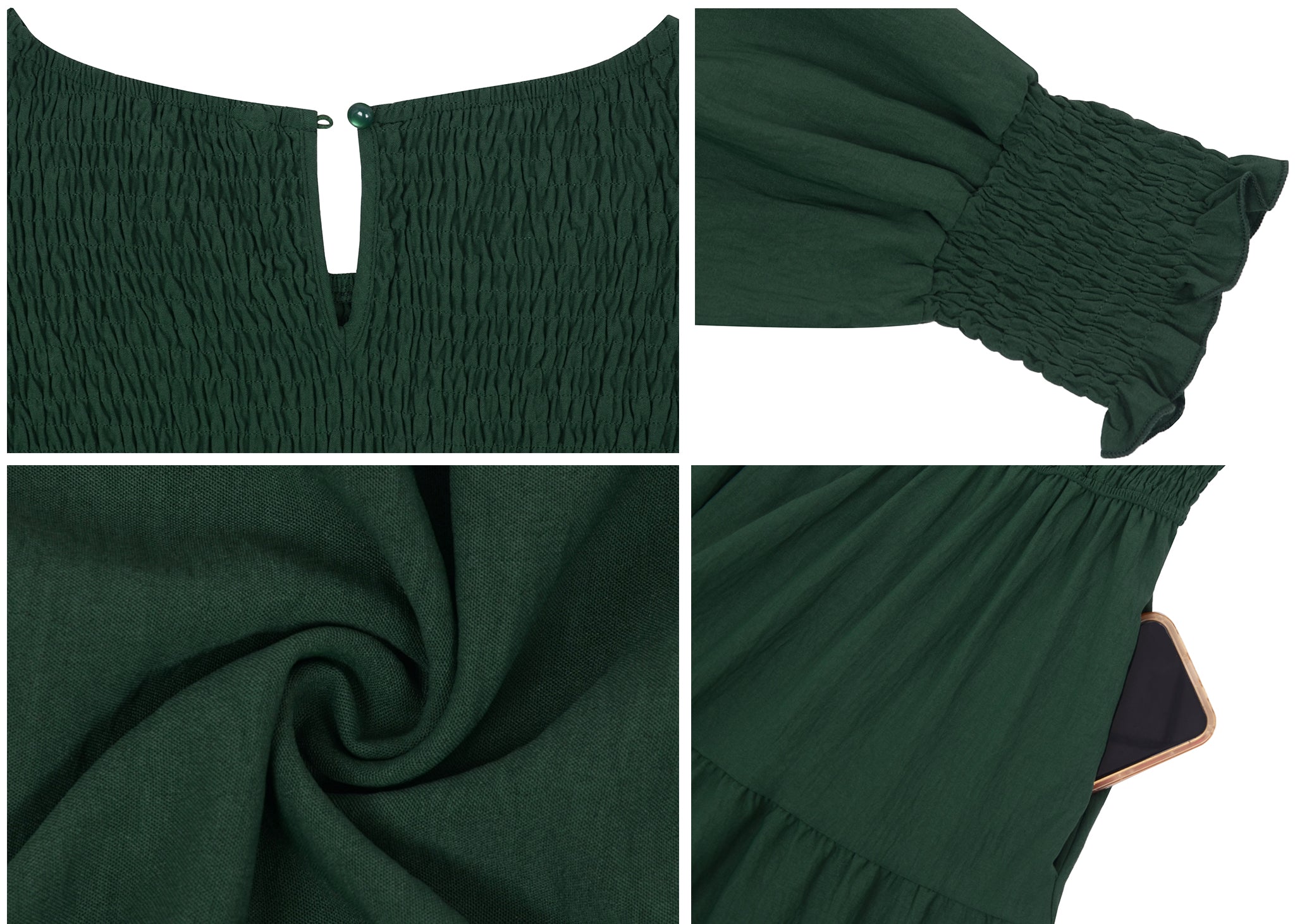 Vestido midi holgado con cuello redondo y mangas largas con frunces estilo poeta informal de talla grande para mujer de Anna-Kaci