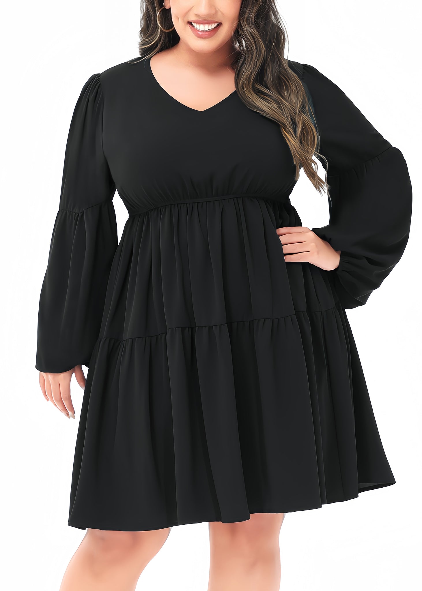 Anna-Kaci Women's Plus Size Tunic Dress V Neck Long Sleeve Smocked Casual Loose Flowy Swing Shift Dresses - Black - PLUS-2X-16W-18W Anna-Kaci Women's Plus Size Tunic Dress V Neck Long Sleeve Smocked Casual Loose Flowy Swing Shift Dresses - Black - PLUS-2X-16W-18W