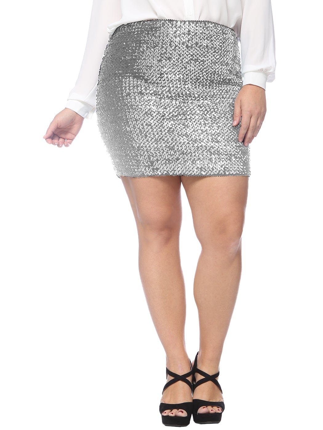 Minifalda elástica con lentejuelas metalizadas de talla grande