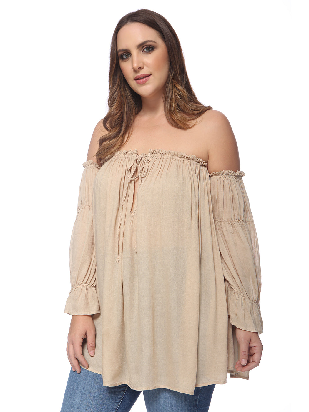 Blusa campesina con hombros descubiertos y talla grande