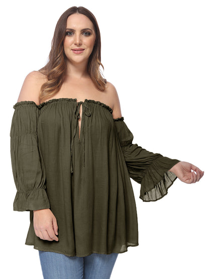 Blusa campesina con hombros descubiertos y talla grande