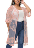 Cárdigan de encaje de talla grande para mujer de Anna-Kaci, traje de baño de playa de crochet floral abierto al frente, kimono largo