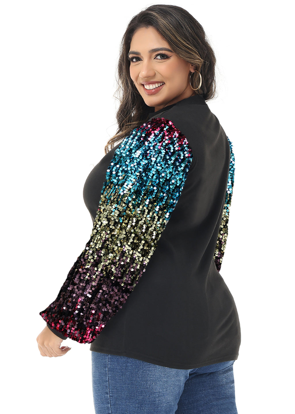 Sudadera con lentejuelas brillantes de talla grande para mujer de Anna-Kaci, jersey de cuello alto, manga larga, blusa de fiesta con purpurina