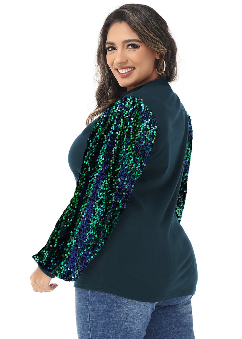 Sudadera con lentejuelas brillantes de talla grande para mujer de Anna-Kaci, jersey de cuello alto, manga larga, blusa de fiesta con purpurina