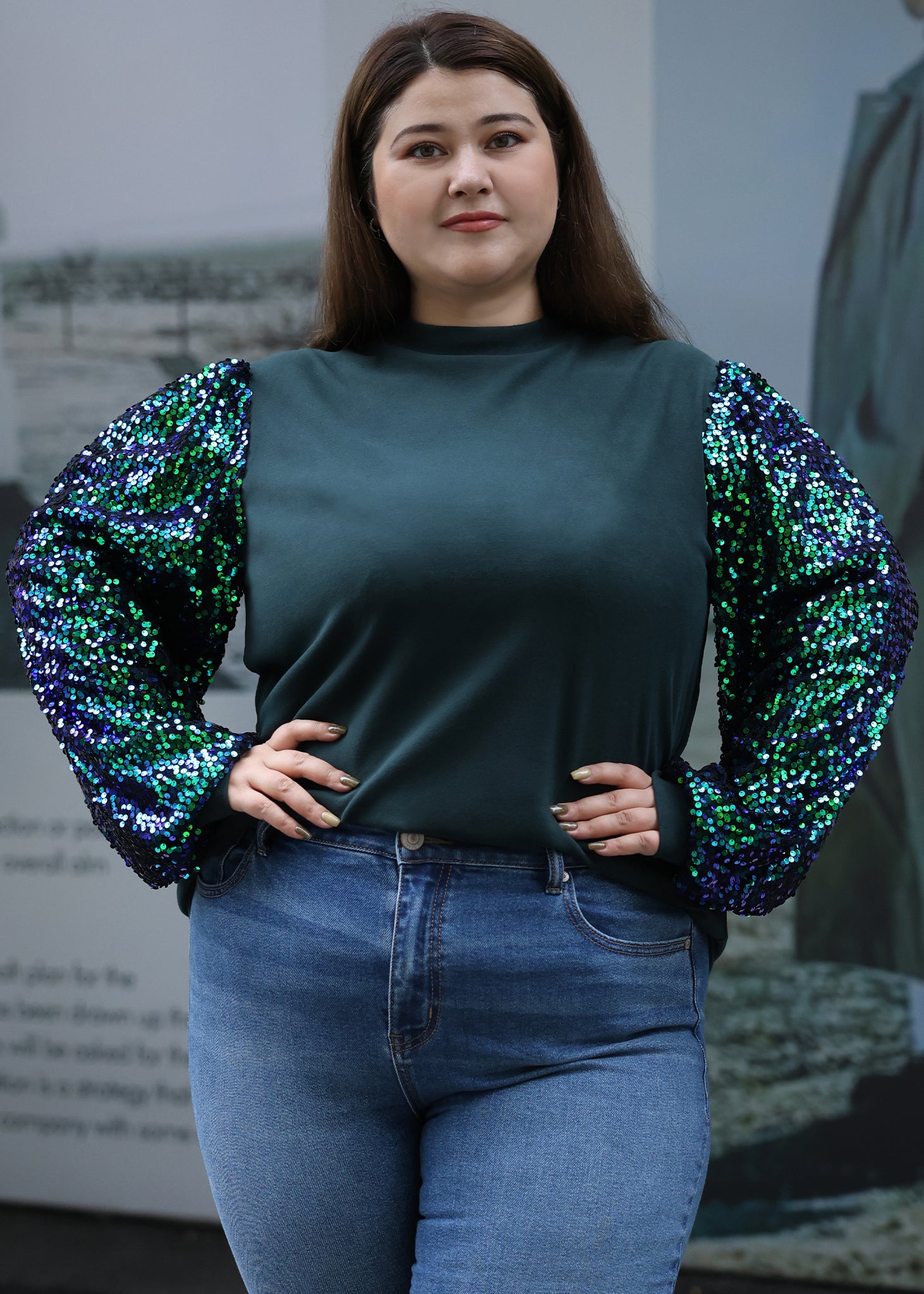 Sudadera con lentejuelas brillantes de talla grande para mujer de Anna-Kaci, jersey de cuello alto, manga larga, blusa de fiesta con purpurina