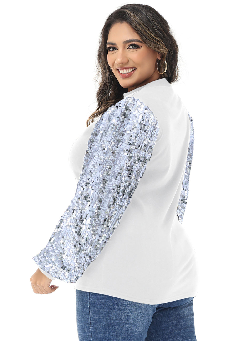 Sudadera con lentejuelas brillantes de talla grande para mujer de Anna-Kaci, jersey de cuello alto, manga larga, blusa de fiesta con purpurina