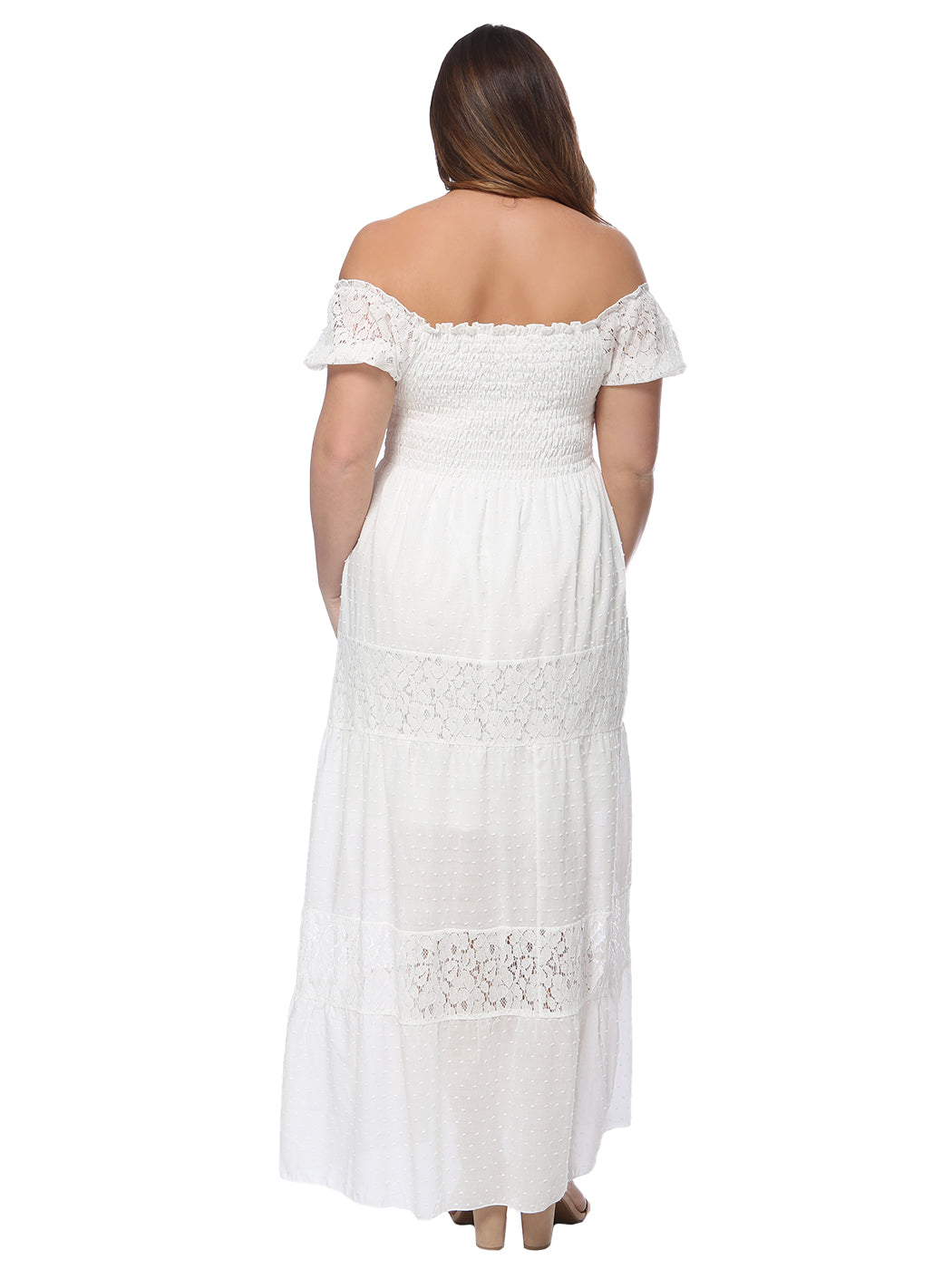 Plus Size Off Shoulder Lace Boho Maxi Dress