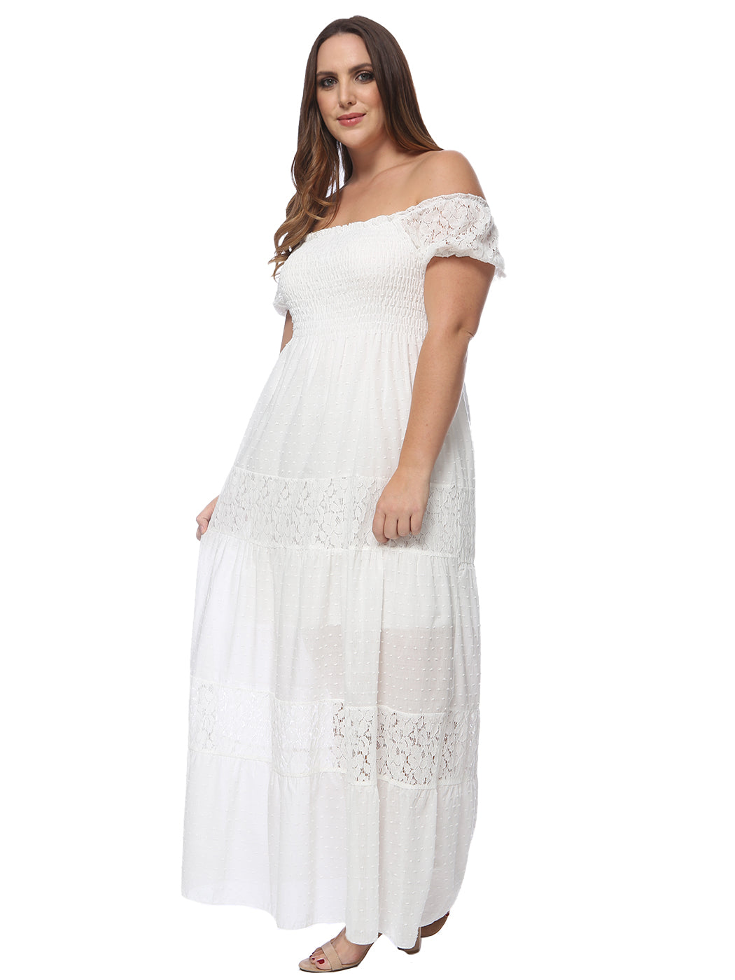 Plus Size Off Shoulder Lace Boho Maxi Dress