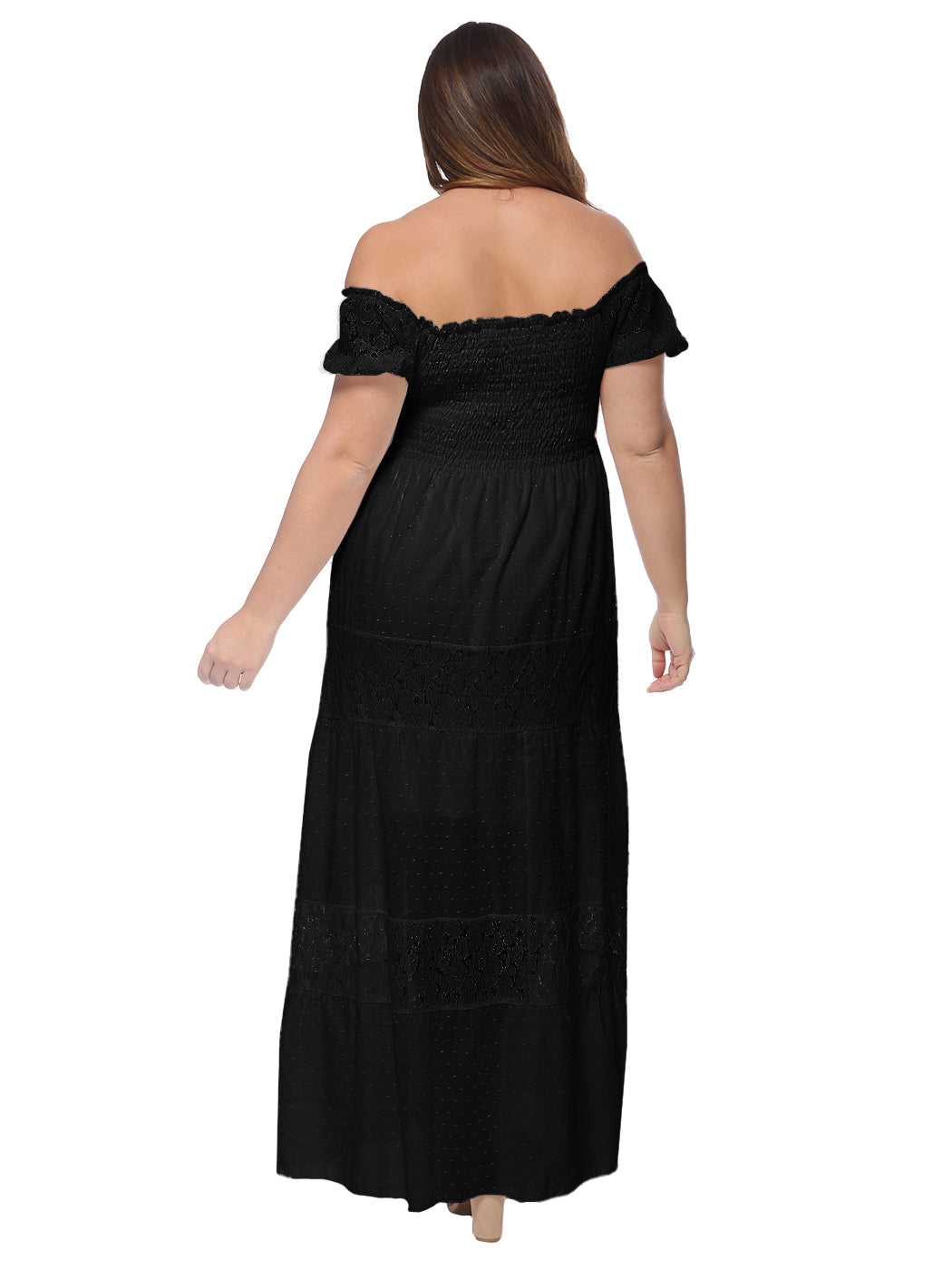 Plus Size Off Shoulder Lace Boho Maxi Dress