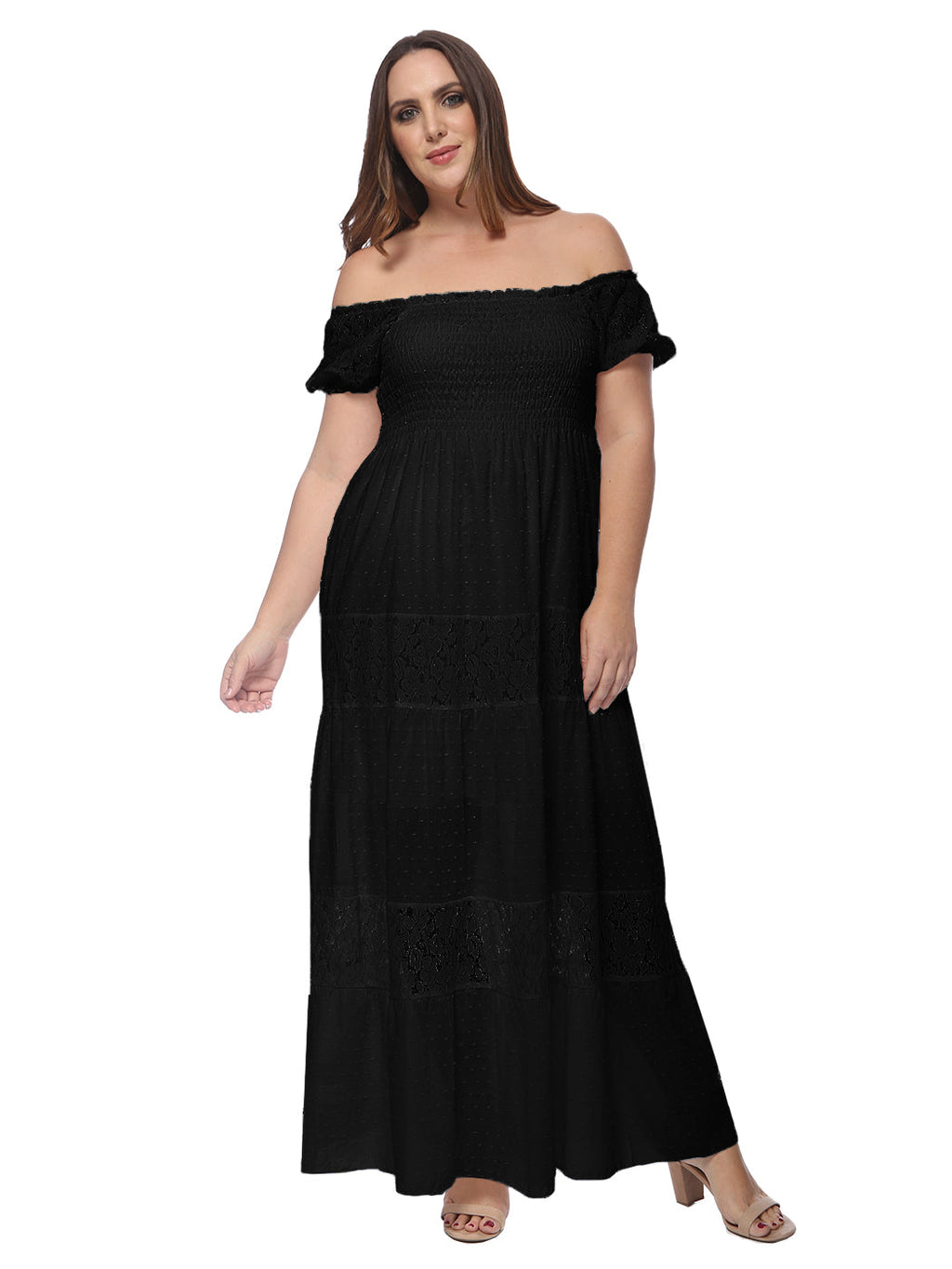 Plus Size Off Shoulder Lace Boho Maxi Dress