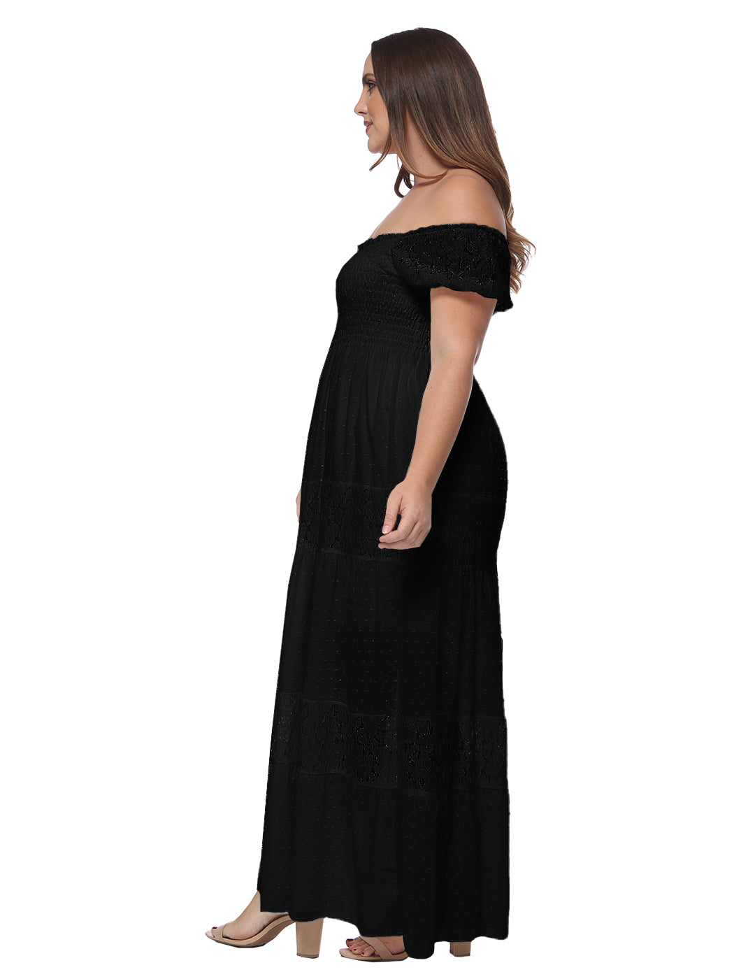 Plus Size Off Shoulder Lace Boho Maxi Dress