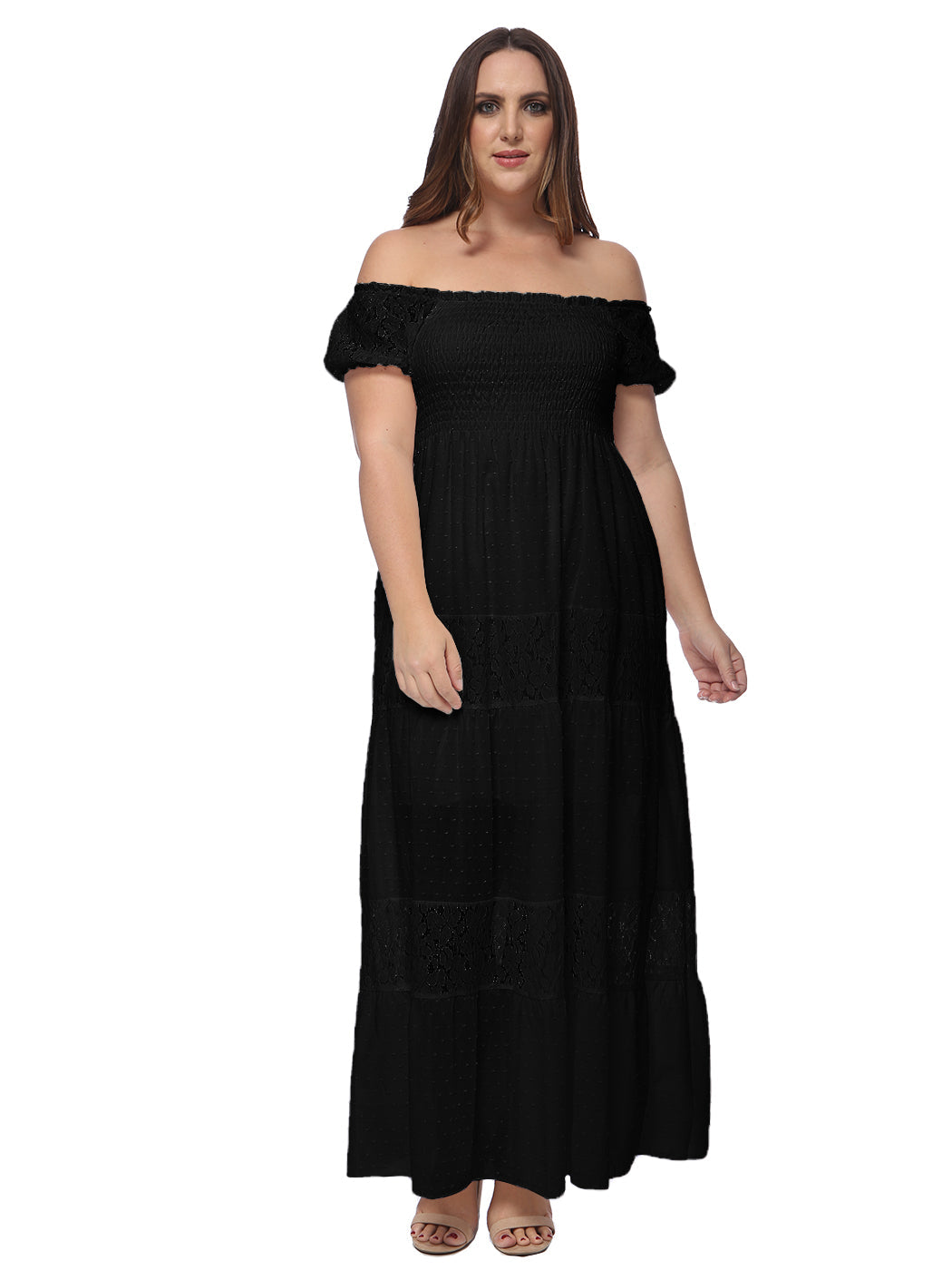 boutique all lace plunge neck maxi dress Shona Joy - Stratus Plunged Lace Panelled Maxi Dress - Ivory